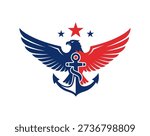 American Style Eagle Wings Anchor Crest Vector Logo Template
