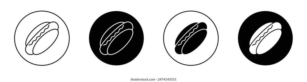 American Style Hotdog Icon Set. Traditional Sausage in a Bun Vector Symbol.