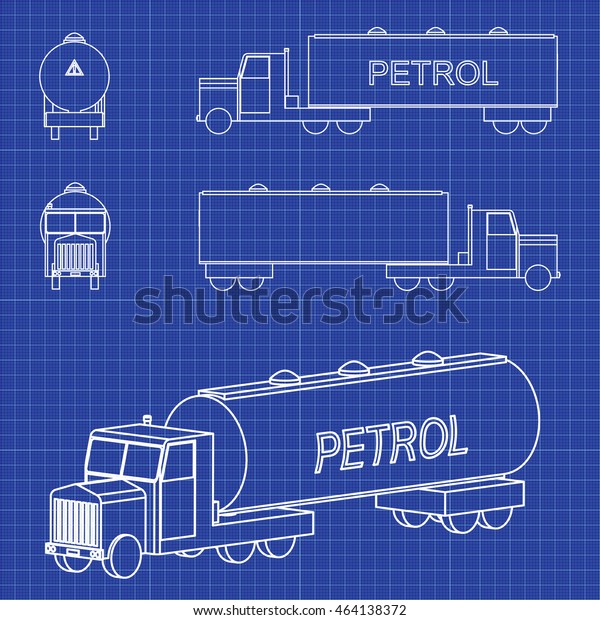 American\
style tank truck. Icons set. Vector\
blueprint.