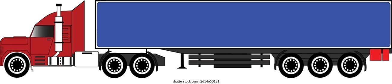American style trucks. Trailer trucks. Cartoon big trucks. Colorful Trailer