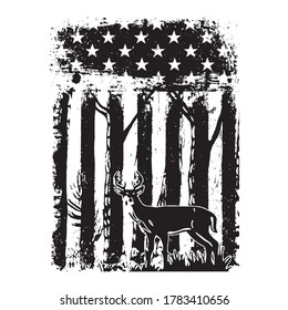 american style t-shirt design with american flag and deer