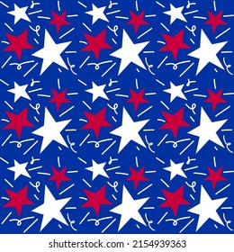 American style vector seamless patterns. Star red and white repeating pattern. July 4th Backgrounds.
Vector endless texture can be used for 
wallpaper, pattern fills, background.