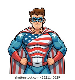 American Superhero Mascot design with stars and stripes costume