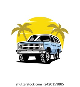 American SUV car in beach vibes vector illustration isolated. Best for tshirt design and automotive related industry