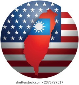 American and Taiwan flag icon ball officially the Republic of China and USA symbol. Concept of ally agreement, partnership