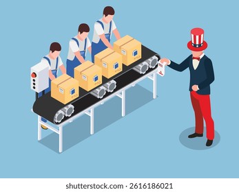 American Tariffs on Foreign Manufactured Goods and Imports 3d flat vector illustrations