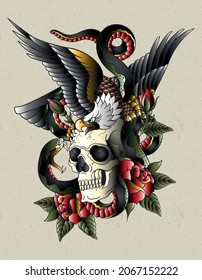 american tattoo old school eagle skull