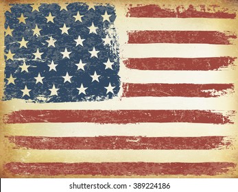 American Themed Flag Background. Grunge Aged Vector Template. Horizontal orientation.