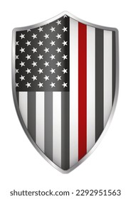 American thin red line flag in the form of a medieval shield, vector illustration