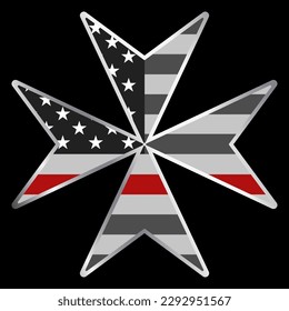 American thin red line flag in the form of a Maltise Cross, The Maltese Cross is a symbol of protection