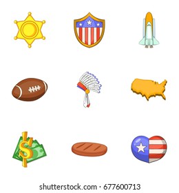 American things icons set. Cartoon set of 9 american things vector icons for web isolated on white background