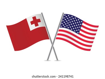 American and Tonga flags. Vector illustration.