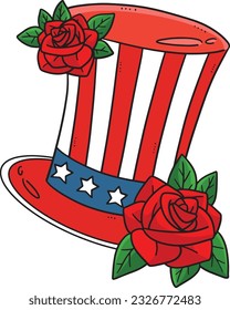 American Top Hat with Rose Flower Cartoon Clipart 