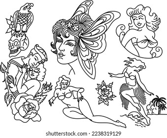 American traditional tattoo flash outlines