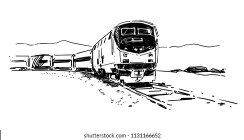 American Train. Vector sketch illustration