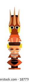 American tribal ethnic idol totem pole on white background
