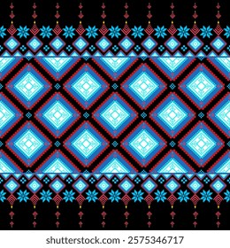 American tribal ethnic native pattern and Mexican style fabric pattern. Abstract vector motifs pattern for wallpaper, cushions, clothing, and fabric. Vector illustration embroidery style.