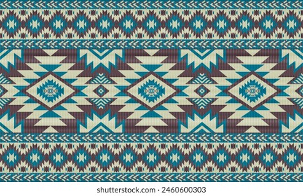 Patrón de tela de estilo tradicional navajo, azteca, apache, suroeste y mexicano. Patrón de motivos de Vector Abstractas. Para tela, ropa, manta, alfombra, tejido, envoltura, decoración