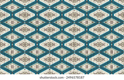 Patrón nativo étnico tribal americano. Patrón tradicional de tela de estilo navajo, azteca, apache, suroeste y mexicano. Patrón de motivos de Vector Abstractas. Para tela, ropa, manta, alfombra, tejido, abrigo, decoración