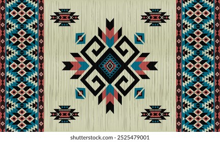 American tribal ethnic native pattern.Traditional Navajo,Aztec,Apache,Southwest and Mexican style fabric pattern.Abstract vector motifs pattern.For fabric,clothing,blanket,carpet,woven,wrap,decoration