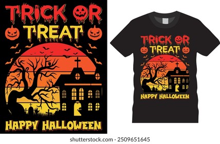 American Trick or treat Diseño de camiseta de Vector de Halloween. Truco o trato Diseño de camiseta de tipografía perfecto para cualquier amante de la fiesta de Halloween. Diseño aterrador de la camiseta de Halloween 2024 listo para cualquier artículo de impresión.