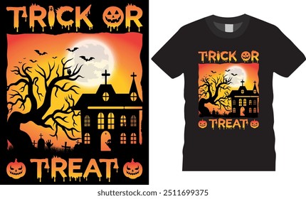 American Trick or treat Diseño de camiseta de Vector de Halloween. Truco o trato Diseño de camiseta de tipografía perfecto para cualquier amante de la fiesta de Halloween. Diseño aterrador de la camiseta de Halloween 2024 listo para cualquier artículo de impresión.