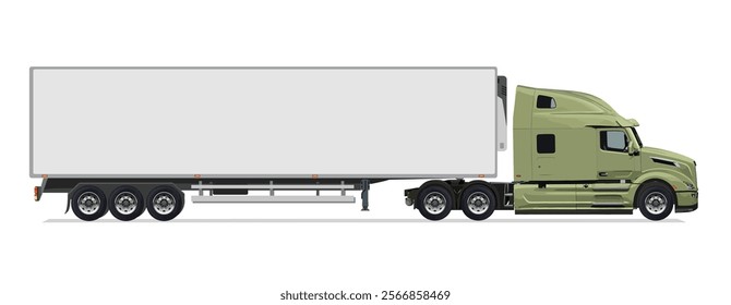 American truck side view Vector white auto Cargo empty 3d big large white box car new euro work haul motor fast white send sending ship giga factory hybrid eco zero emission