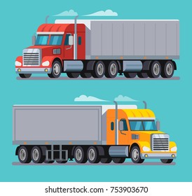 American Truck Trailer Cargo Transport. Vector Flat