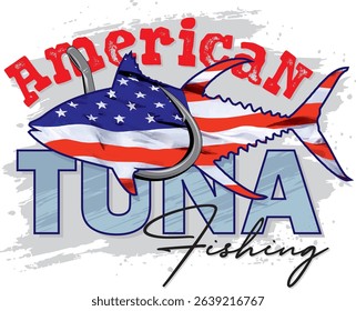 American Tuna Fishing Vector Design with Patriotic Flag Colors