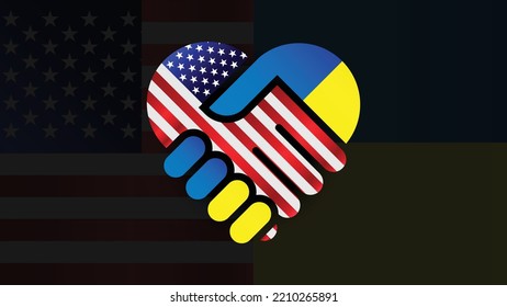 american and Ukraine flags in relations handshake. Two Flags Together. Suitable use to Ukraine american event