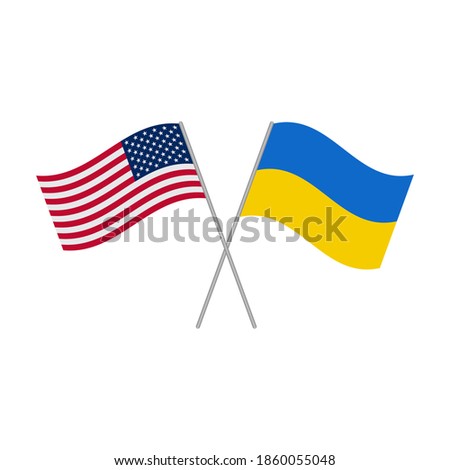 American and Ukrainian flags icon isolated on white background. Vector illustration