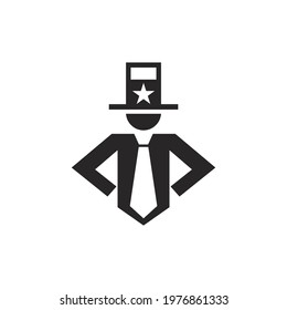 American Uncle Sam black icon, vector on a white background