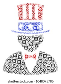 American Uncle Sam composition of gears. Vector cog components are combined into american uncle sam collage.