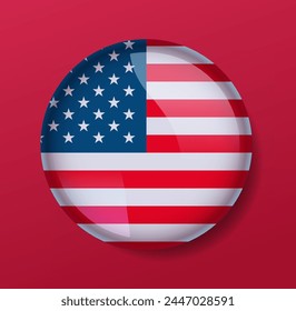 American United States flag in glossy round button of icon USA presidential election concept