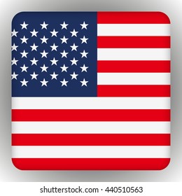 American United States Flag in glossy square button of icon. USA emblem isolated on white background. National concept sign