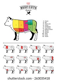 American (US) Beef Cuts Diagram