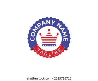 American US USA Flag with Crown icon sign symbol Stamp Badge Logo Concept Design Element. Queen, King, Prince Logotype. Vector illustration template