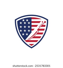 American USA Fahne mit Chef Messer für Fleisch Metzger Schlachthof Logo-Design