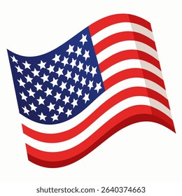 The American USA Flag Fluttering .Editable and Scalable Graphic  Suitable for Icons,Emblems, Banners on independence day.Vector Illustration on a white background.