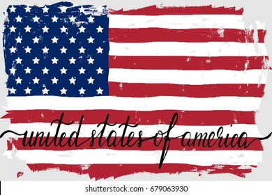 American usa flag grunge handwriting paint vector. There are true colors of the flag, each color and text are on the separate layer