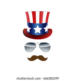 American, USA flag Hat and Glasses. Vector illustration