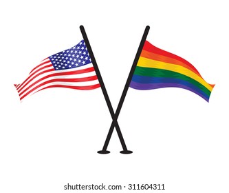 American  USA flag and lgbt flag together