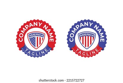 Amerikanische Flagge in Form von Schild-Logo-Stempelmarke Concept Symbol Symbol Element Design. Sicherheit und Wachdienst. Vektorgrafik-Vorlage