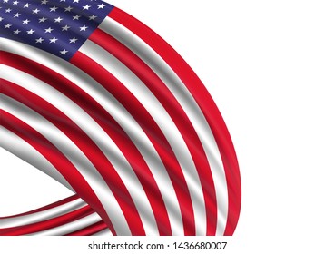American USA flag of silk with copyspace for your text or images and white background -3D illustration