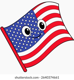 Сartoon The American USA flag with a smile .Editable and Scalable Vector Graphic Illustration Suitable for Icons,Emblems, Banners on independence day , Emblems on a white background.