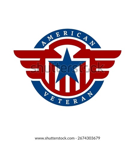 American USA Flag Star Wings for Military Veteran Army Patriotic Emblem Badge Label logo design