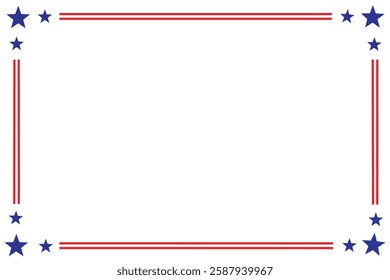 American USA Flag themed border frame design for US document transparent png red blue white