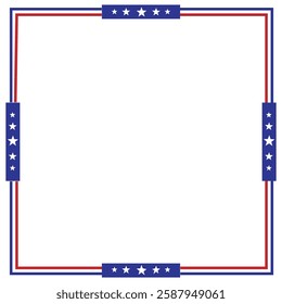 American USA Flag themed border frame design for US document transparent png red blue white