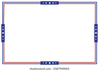 American USA Flag themed border frame design for US document transparent png red blue white