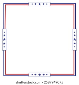 American USA Flag themed border frame design for US document transparent png red blue white